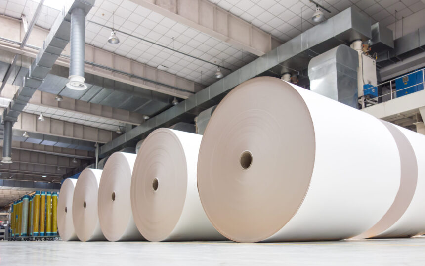 Huge industrial rolls placed in a warehouse